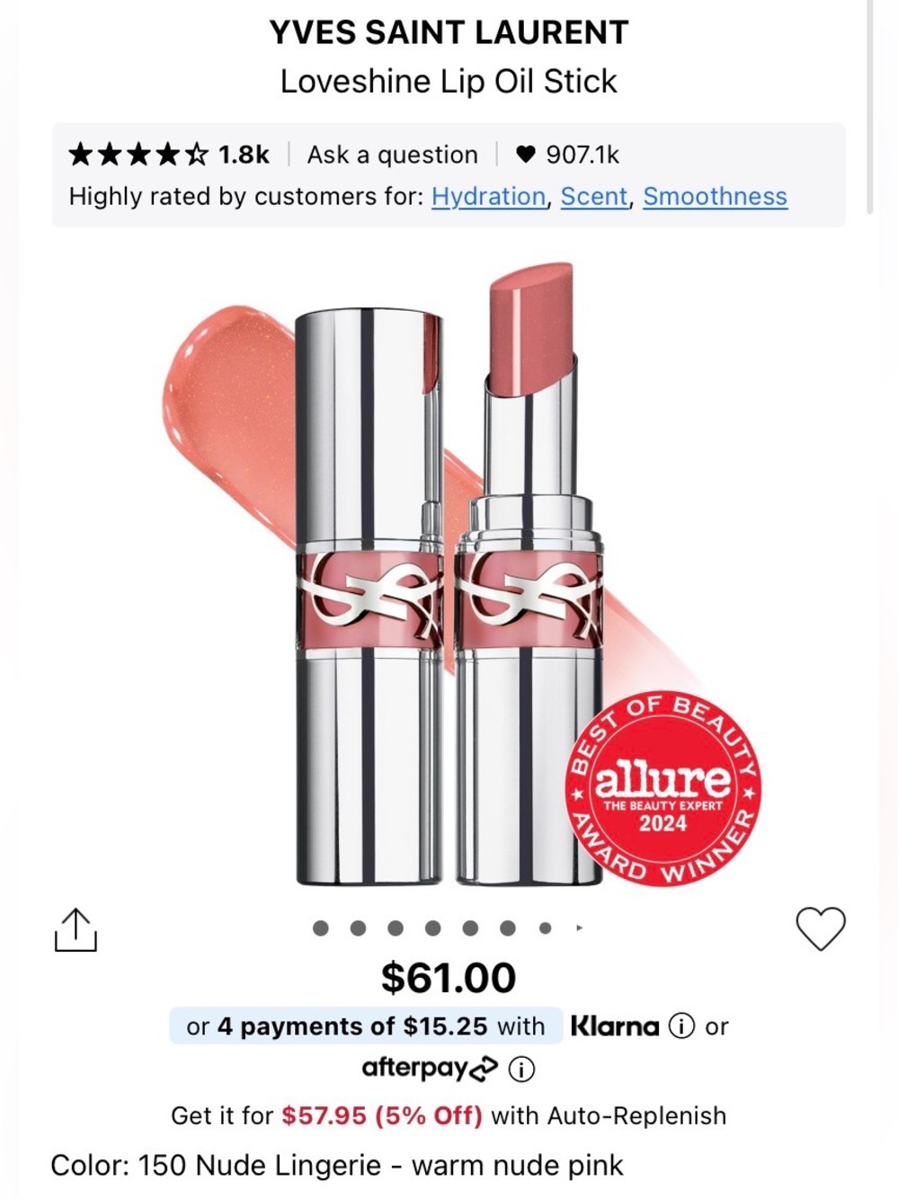 YVES SAINT LAURENT Loveshine Lip Oil Stick in 150